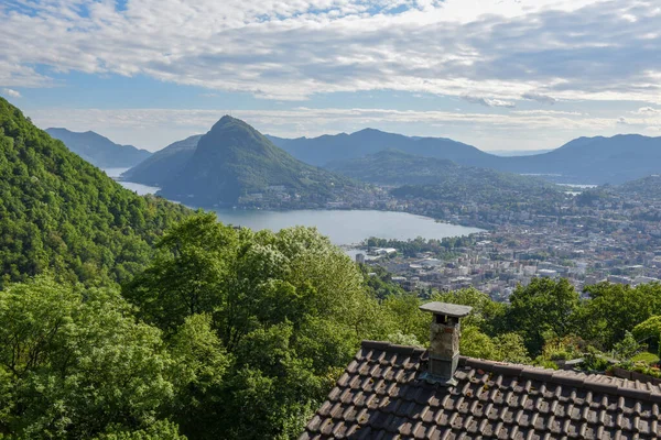 Widok Lugano Góry Bre Szwajcarii — Zdjęcie stockowe