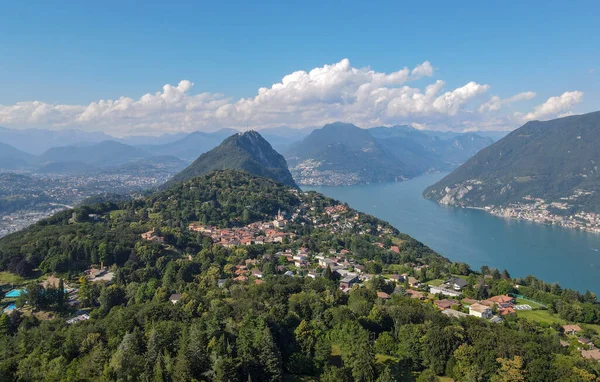 Arial Pohled Vesnici Carona Lugana Švýcarsku — Stock fotografie