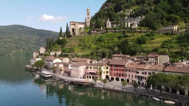 Het Dorp Morcote Aan Het Meer Van Lugano Het Italiaanse — Stockvideo