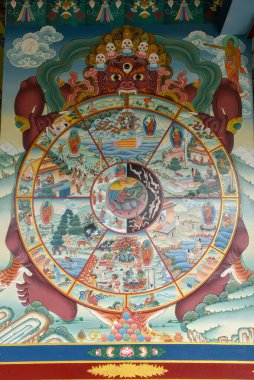 Nepal 'deki Lumbini manastır bölgesinde Budist sanat eserleri.