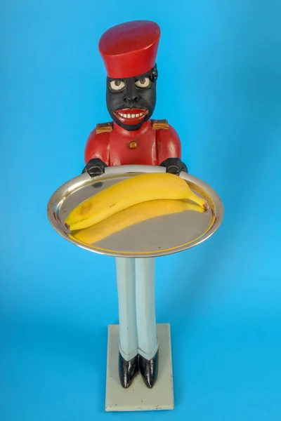 Statue Black Servant Banana Tray — Stock Photo, Image