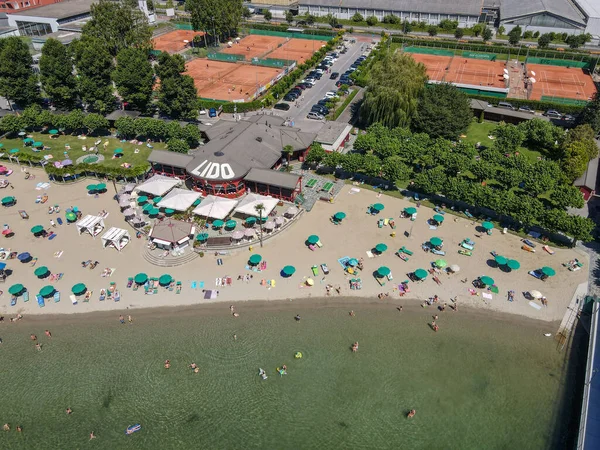 Overklig Utsikt Över Den Offentliga Stranden Lugano Den Italienska Delen — Stockfoto