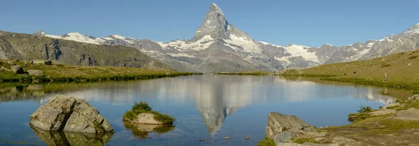 Het Meer Van Stellisee Matterhorn Bij Zermatt Zwitserse Alpen — Stockfoto