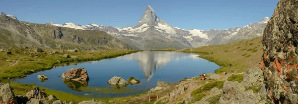 Het Meer Van Stellisee Matterhorn Bij Zermatt Zwitserse Alpen — Stockfoto