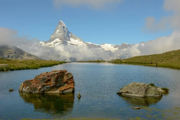 Het Meer Van Stellisee Matterhorn Bij Zermatt Zwitserse Alpen — Stockfoto