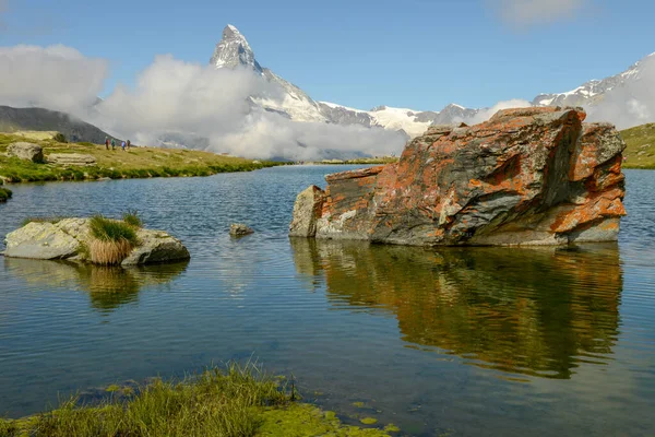 Jezero Stellisee Mount Matterhorn Zermattu Švýcarských Alpách — Stock fotografie