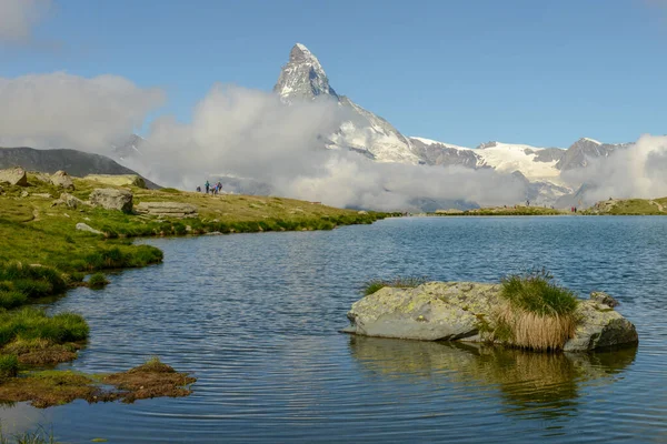 Jezero Stellisee Mount Matterhorn Zermattu Švýcarských Alpách — Stock fotografie