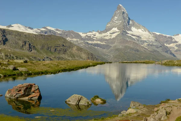 Lago Stellisee Monte Matterhorn Zermatt Los Alpes Suizos — Foto de Stock