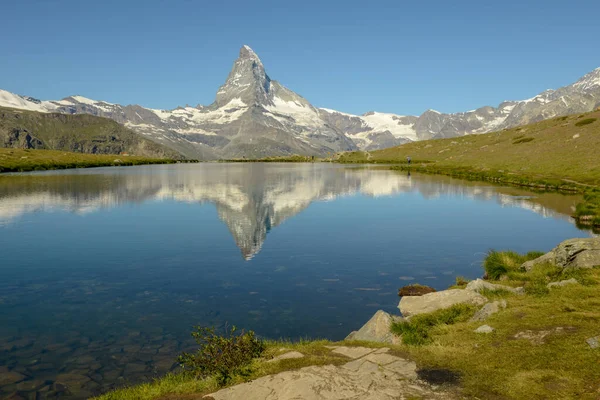 Het Meer Van Stellisee Matterhorn Bij Zermatt Zwitserse Alpen — Stockfoto