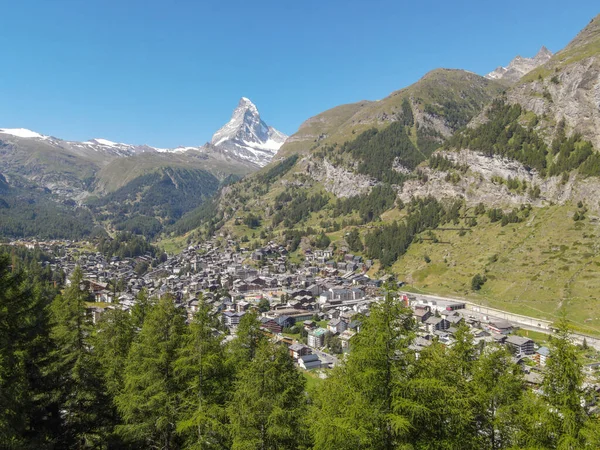 Vista Cidade Zermatt Sobre Alpes Suíços — Fotografia de Stock