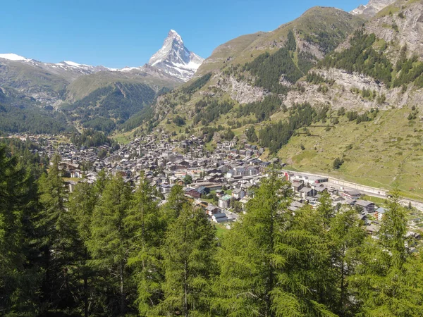 Pohled Město Zermatt Švýcarských Alpách — Stock fotografie