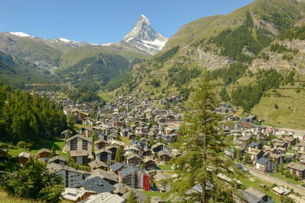 Vista Cidade Zermatt Sobre Alpes Suíços — Fotografia de Stock