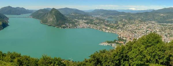 Panorama Zatoki Lugano Góry Bre Nad Miastem — Zdjęcie stockowe