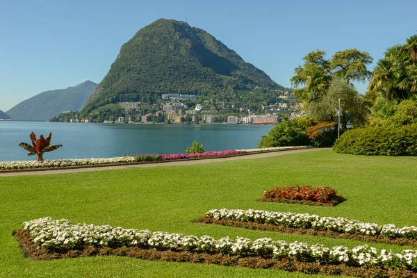 Den Botaniska Trädgården Och Sjön Lugano Switzewrland — Stockfoto