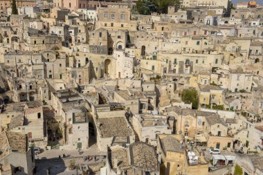 Matera, İtalya - 20 Eylül 2020: Matera 'nın İtalya' ya Bakışı, Unesco dünya mirası