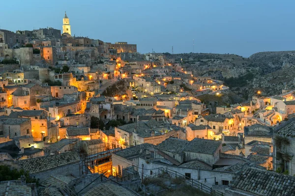 Vista Noturna Matera Itália Patrimônio Mundial Unesco — Fotografia de Stock