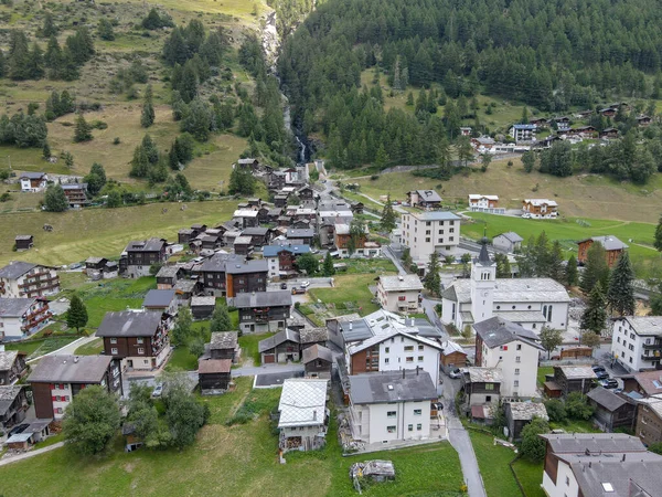 Vista Aérea Aldeia Tasch Perto Zermatt Nos Alpes Suíços — Fotografia de Stock
