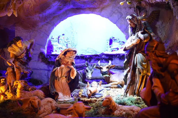 Representación Cuna Belén Con Nacimiento Jesu — Foto de Stock