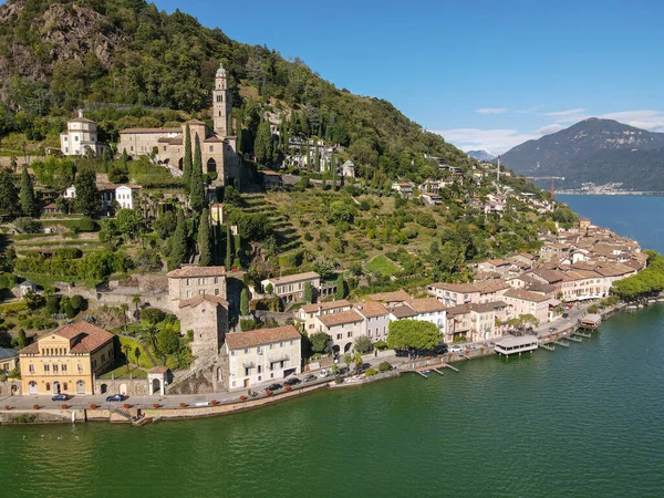 Sviçre Lugano Gölü Ndeki Morcote Köyüne Bakın — Stok fotoğraf