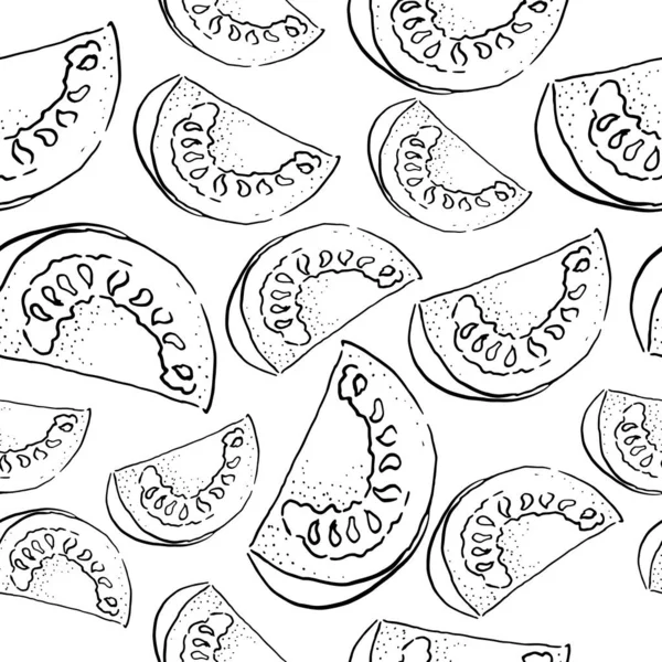 Vecteur Sans Couture Une Section Style Doodle Tomate Dessiné Main — Image vectorielle