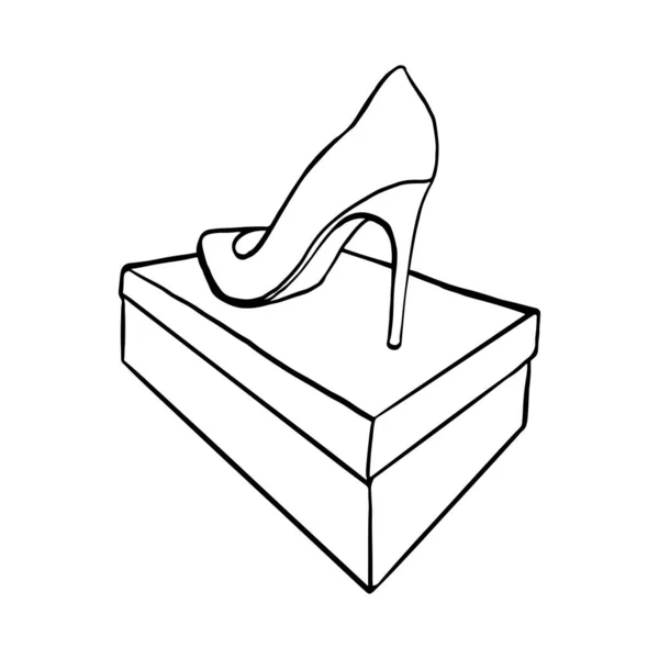 Back view of a shoe on the box. outline hand drawn sketch — Stock Vector