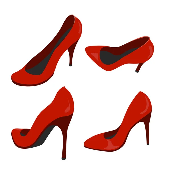 Unterschiedliche Ansichten eines roten Schuhs. Farbvektorillustration — Stockvektor
