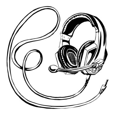 Kulaklıkların vektör çizimi. Uzak iş için ekipman.