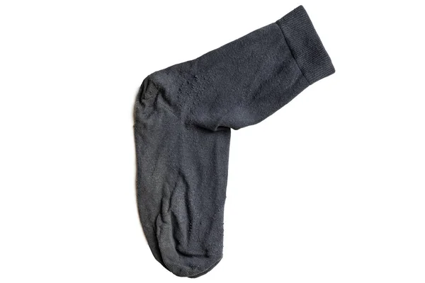 Old Gray Sock Isolated Close One Worn Used Dirty Sock — Stock Photo, Image