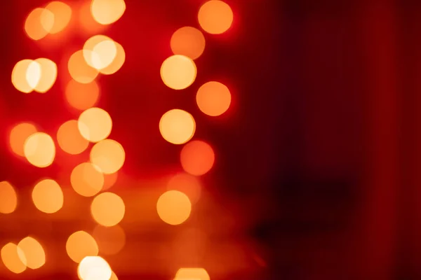 Bokeh Rojo Borrosa Luces Fondo Decoración Guirnaldas Oro Para Celebración — Foto de Stock