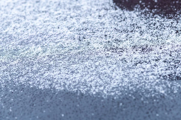 Neve Coberta Capô Carro Macro Perto Anticongelante Não Foi Usado — Fotografia de Stock