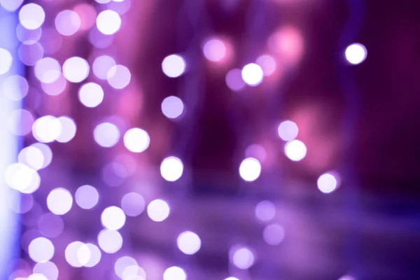 Bokeh Púrpura Luces Borrosas Fondo Decoración Guirnaldas Violetas Para Celebración — Foto de Stock