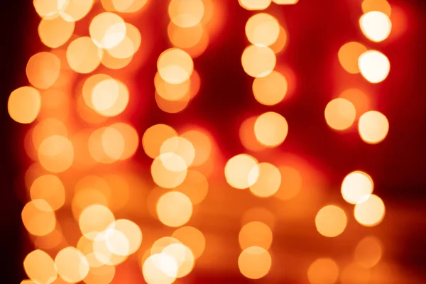 Bokeh Rojo Borrosa Luces Fondo Decoración Guirnaldas Oro Para Celebración — Foto de Stock