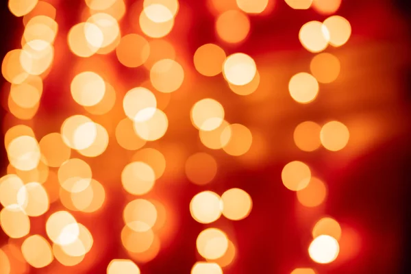 Bokeh Rojo Borrosa Luces Fondo Decoración Guirnaldas Oro Para Celebración — Foto de Stock