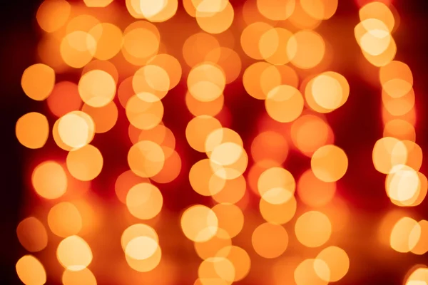 Bokeh Rojo Borrosa Luces Fondo Decoración Guirnaldas Oro Para Celebración — Foto de Stock