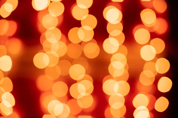 Bokeh Rojo Borrosa Luces Fondo Decoración Guirnaldas Oro Para Celebración — Foto de Stock