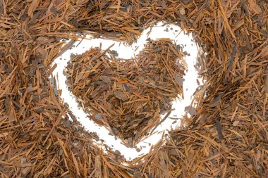 Lapacho herbal tea, heart-shaped, close up. Healthy South American tea drink used as natural antibiotic, anti-aging effect and boosts the immune system. clipart