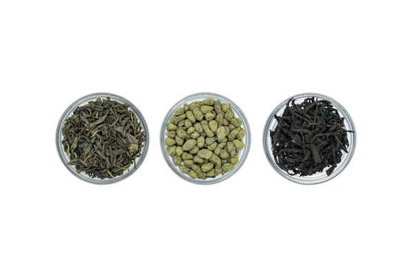 Three Famous Chinese Teas Huangshan Maofeng Green Tea Ginseng Oolong — Stock Photo, Image