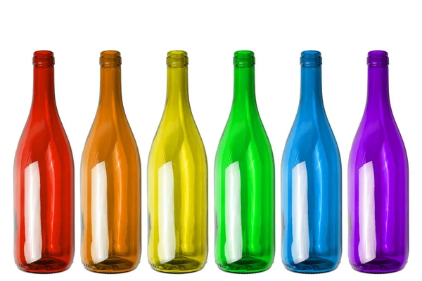Colores Bandera Lgbt Botellas Vino Aislados Coloridas Botellas Vino Vacías — Foto de Stock