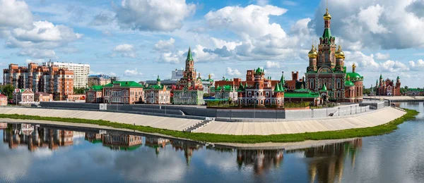 Panoramic View Facades Buildings Medieval Decoration Flemish Style Downtown Yoshkar — Stock Photo, Image