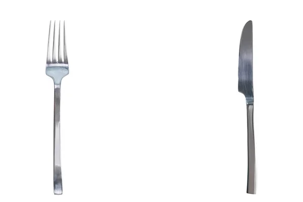 Silver Blankt Gaffel Och Kniv Isolerade Vit Bakgrund Begreppet Design — Stockfoto