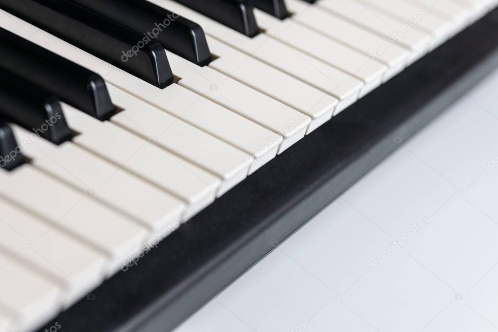 Piano keys with copy space, isolated. Piano or synthesizer keybo