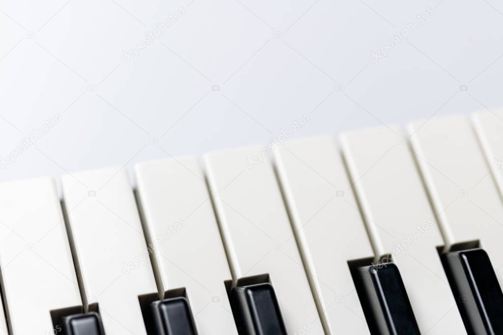 Piano keys with copy space, isolated. Piano or synthesizer keybo