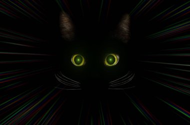 Kara kedi konsepti, karanlık gizemli tarz. Yeşil kedi gözleri 
