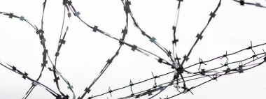Ülke sınırında dikenli tel. Barbwire yasağı için çit üzerinde