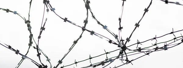 Drut kolczowy na granicy kraju. Barbwire na ogrodzeniu zakazu — Zdjęcie stockowe