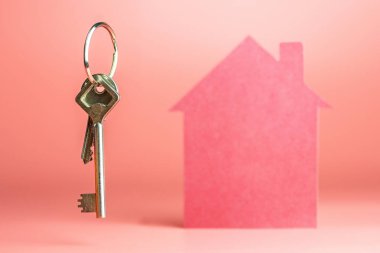 Yeni daire veya ev anahtarı, satın alma veya bir kavram satan. Ev sahibi mülk kiraladı. Ev değişim hizmeti.