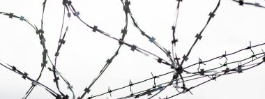 Ülke sınırında dikenli tel. Barbwire yasağı için çit üzerinde