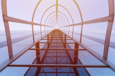 Cennete Giden Merdiven konsepti. Modern alışveriş merkezinin yangın merdiveni. Acil yangın çıkışı. Alt görünüm