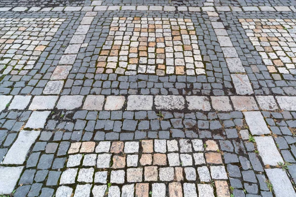 Старі тротуарні камені візерунок. Текстура давньої німецької бруківкою в центрі міста. Маленька гранітна плитка. Античний сірий тротуари. — стокове фото