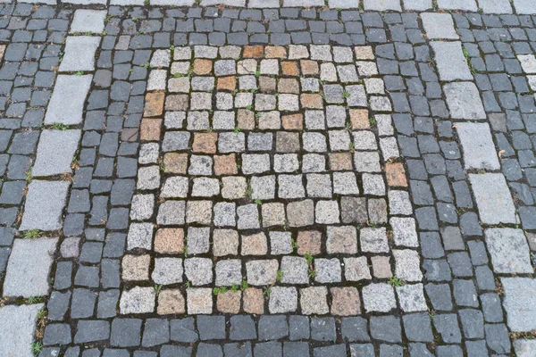 Старі тротуарні камені візерунок. Текстура давньої німецької бруківкою в центрі міста. Маленька гранітна плитка. Античний сірий тротуари. — стокове фото